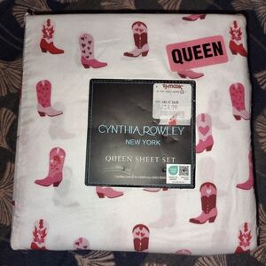 Cynthia Rowley Queen Sheet Set with Pink and Red Boots